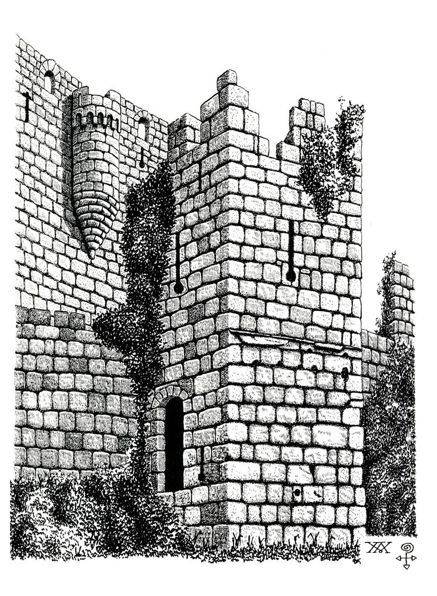 Dibujo del castillo de Castro Caldelas realizado por Xosé Antón García González-Ledo