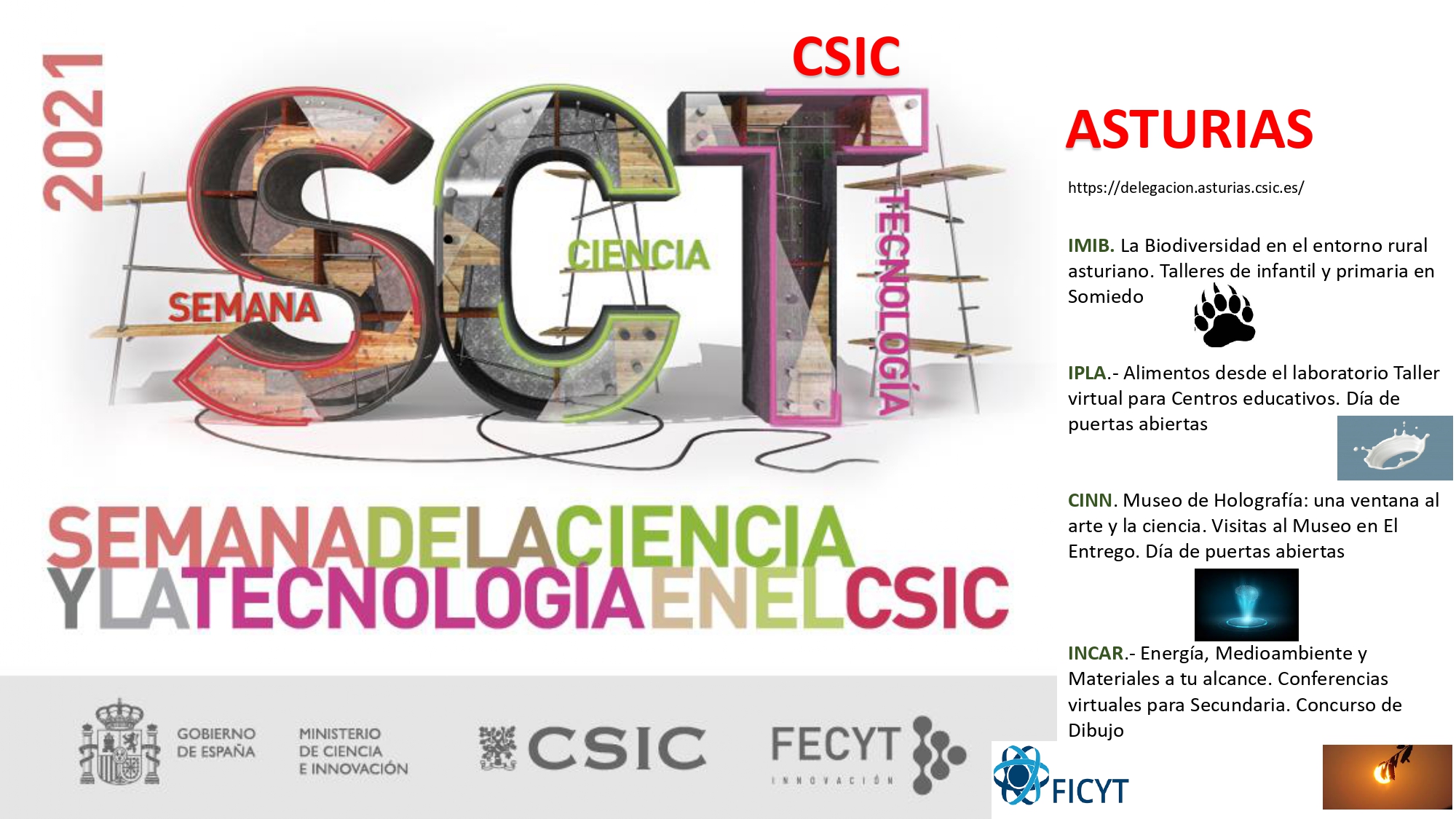 Díptico de las actividades de la Semana de la Ciencia en los Centros CSIC Asturias